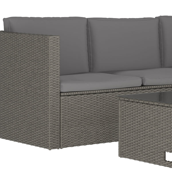 Gray Cushions/Gray Frame |#| Indoor/Outdoor Patio Wicker Rattan Sofa and Table Set in Gray