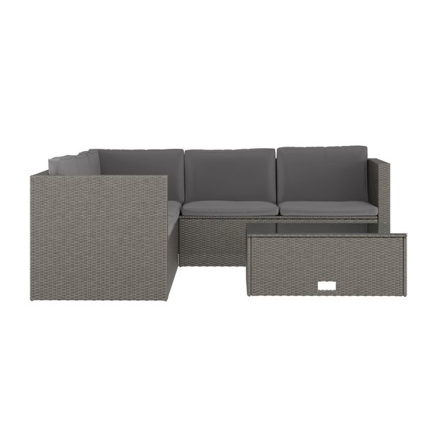 Gray Cushions/Gray Frame |#| Indoor/Outdoor Patio Wicker Rattan Sofa and Table Set in Gray