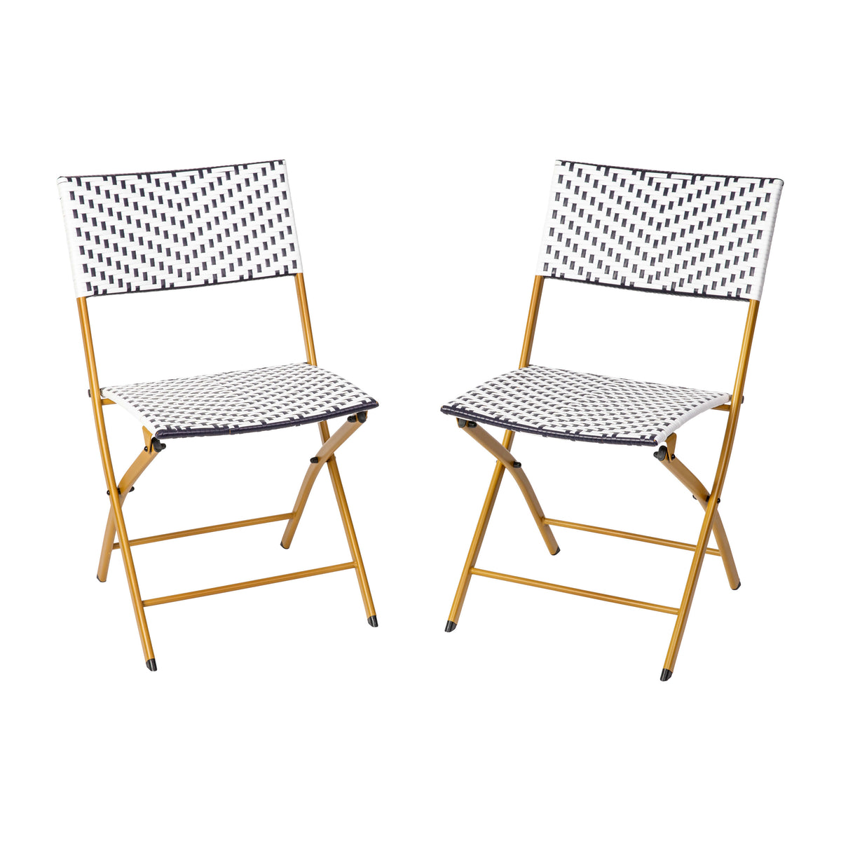 Navy & White |#| 2PC Navy and White Indoor/Outdoor PE Rattan Folding Bistro Chairs