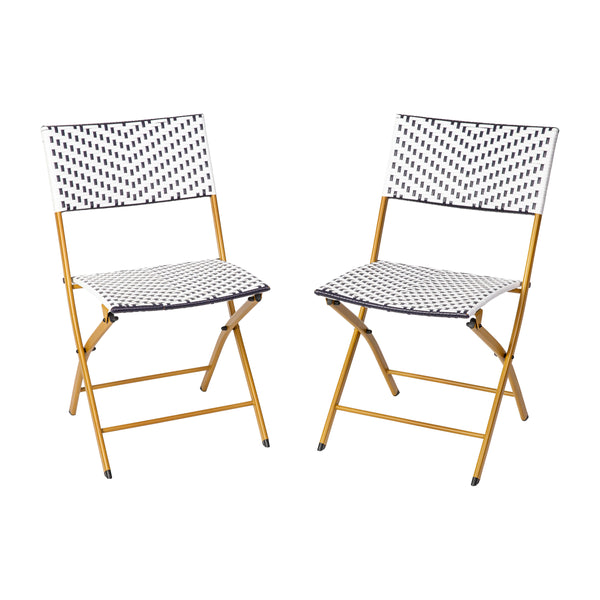 Navy & White |#| 2PC Navy and White Indoor/Outdoor PE Rattan Folding Bistro Chairs