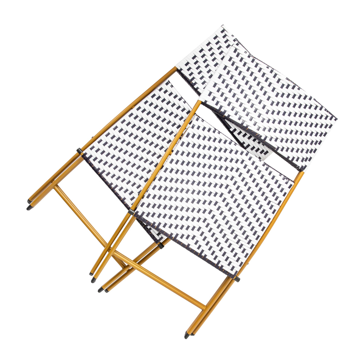 Navy & White |#| 2PC Navy and White Indoor/Outdoor PE Rattan Folding Bistro Chairs