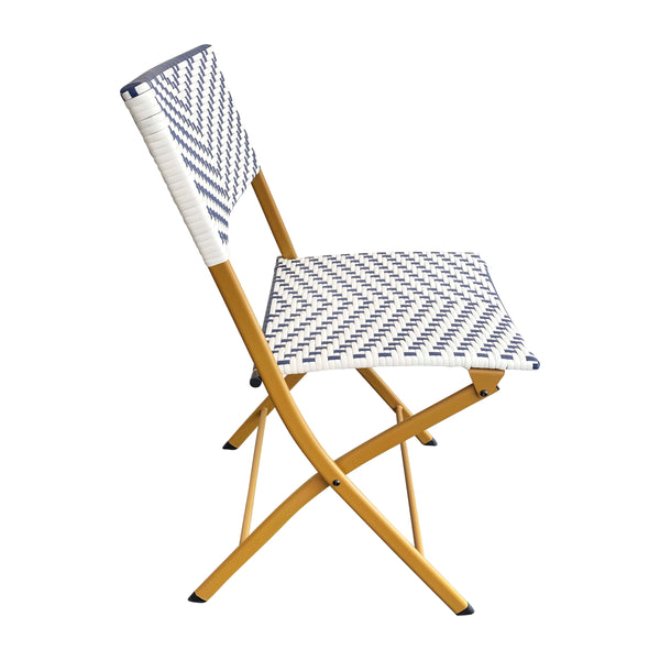 Navy & White |#| 2PC Navy and White Indoor/Outdoor PE Rattan Folding Bistro Chairs