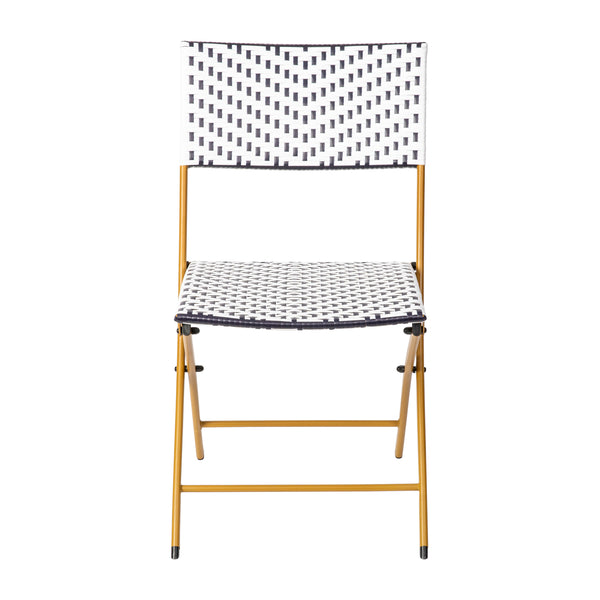 Navy & White |#| 2PC Navy and White Indoor/Outdoor PE Rattan Folding Bistro Chairs