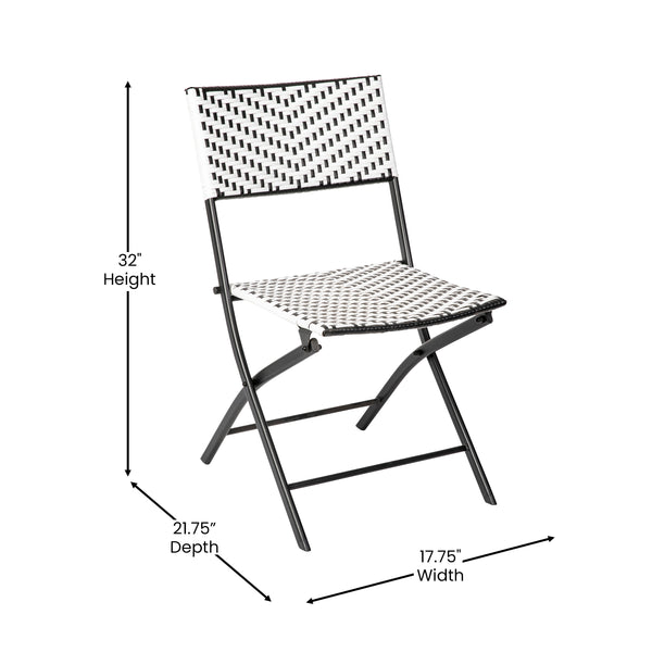 Black & White |#| 2PC Black and White Indoor/Outdoor PE Rattan Folding Bistro Chairs