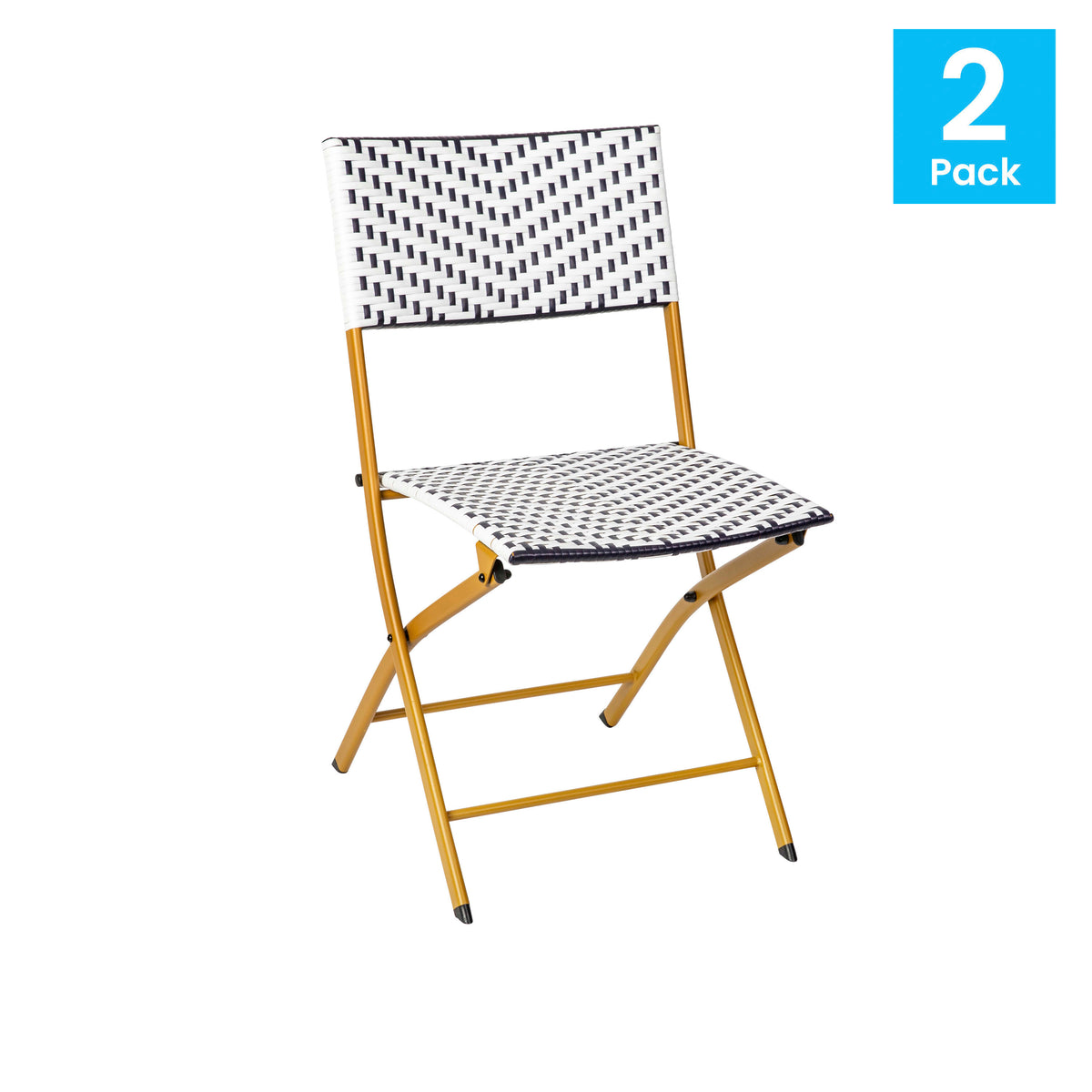 Navy & White |#| 2PC Navy and White Indoor/Outdoor PE Rattan Folding Bistro Chairs