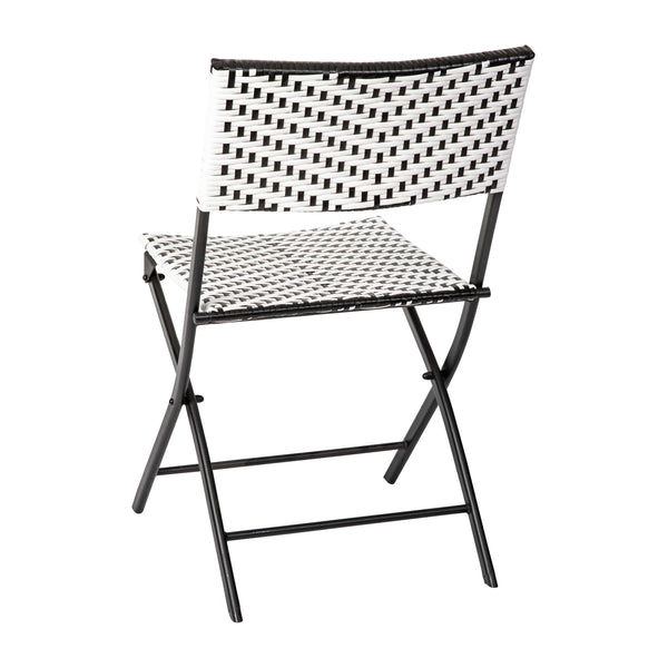 Black & White |#| 2PC Black and White Indoor/Outdoor PE Rattan Folding Bistro Chairs