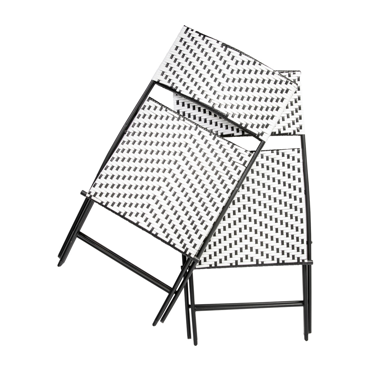 Black & White |#| 2PC Black and White Indoor/Outdoor PE Rattan Folding Bistro Chairs