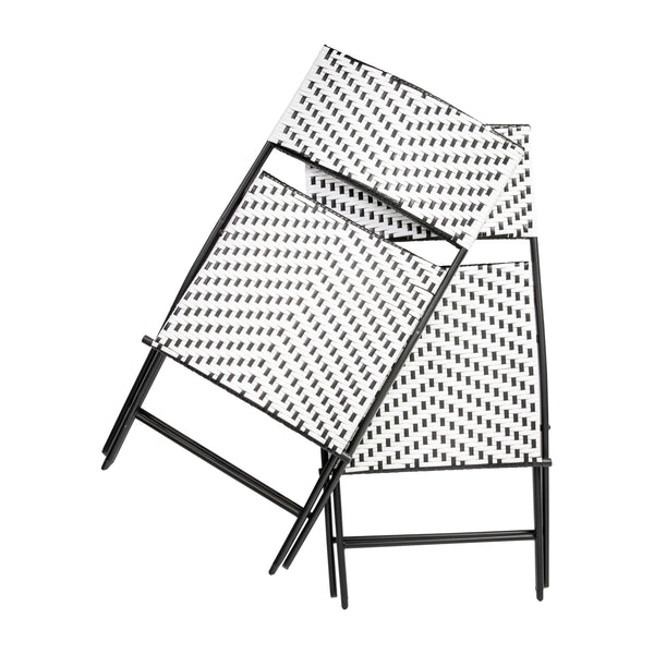 Black & White |#| 2PC Black and White Indoor/Outdoor PE Rattan Folding Bistro Chairs