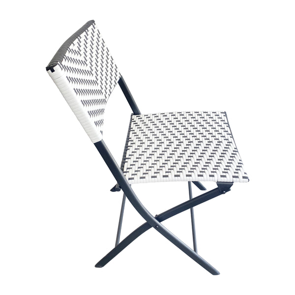 Black & White |#| 2PC Black and White Indoor/Outdoor PE Rattan Folding Bistro Chairs