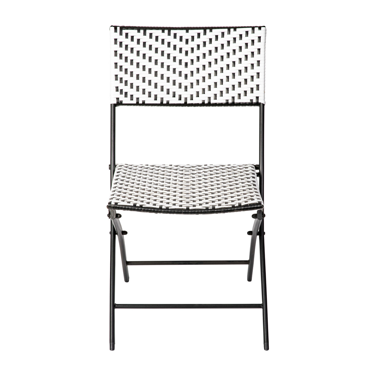 Black & White |#| 2PC Black and White Indoor/Outdoor PE Rattan Folding Bistro Chairs