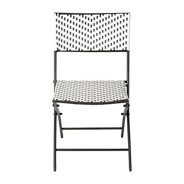 Black & White |#| 2PC Black and White Indoor/Outdoor PE Rattan Folding Bistro Chairs