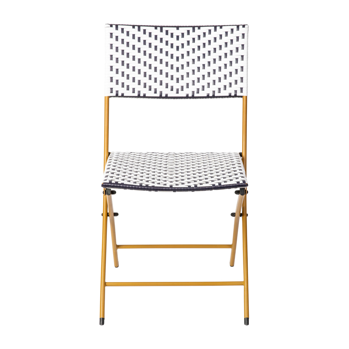 Navy/White |#| 2PC Navy and White Indoor/Outdoor PE Rattan Folding French Bistro Chairs