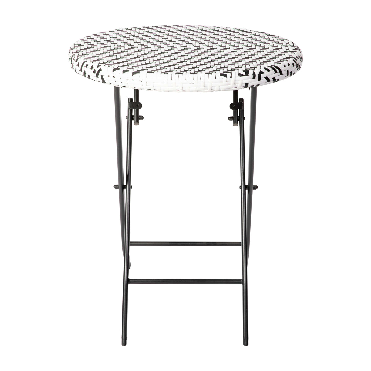 Black & White |#| 3PC Black and White Indoor/Outdoor PE Rattan Folding Bistro Set
