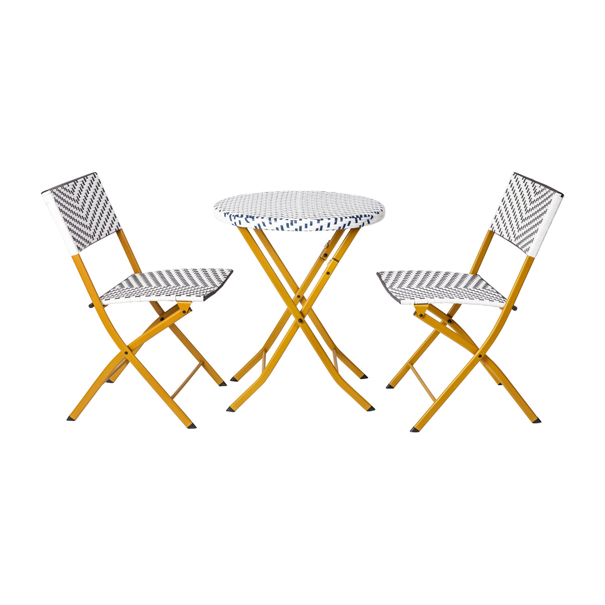 Navy & White |#| 3PC Navy and White Indoor/Outdoor PE Rattan Folding Bistro Set