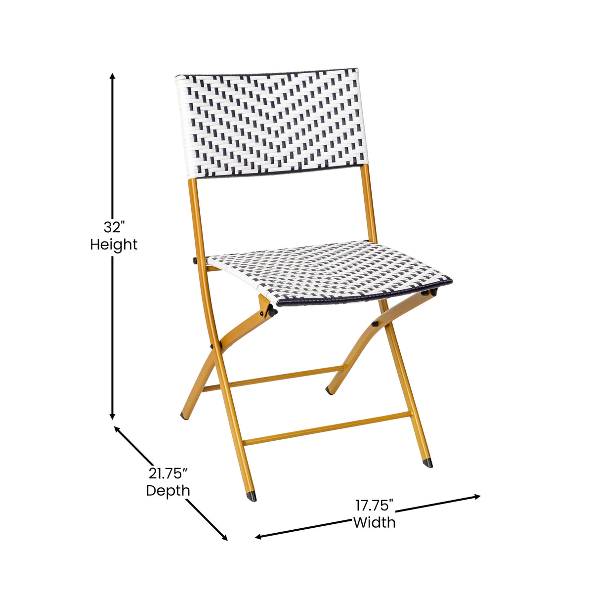 Navy & White |#| 3PC Navy and White Indoor/Outdoor PE Rattan Folding Bistro Set