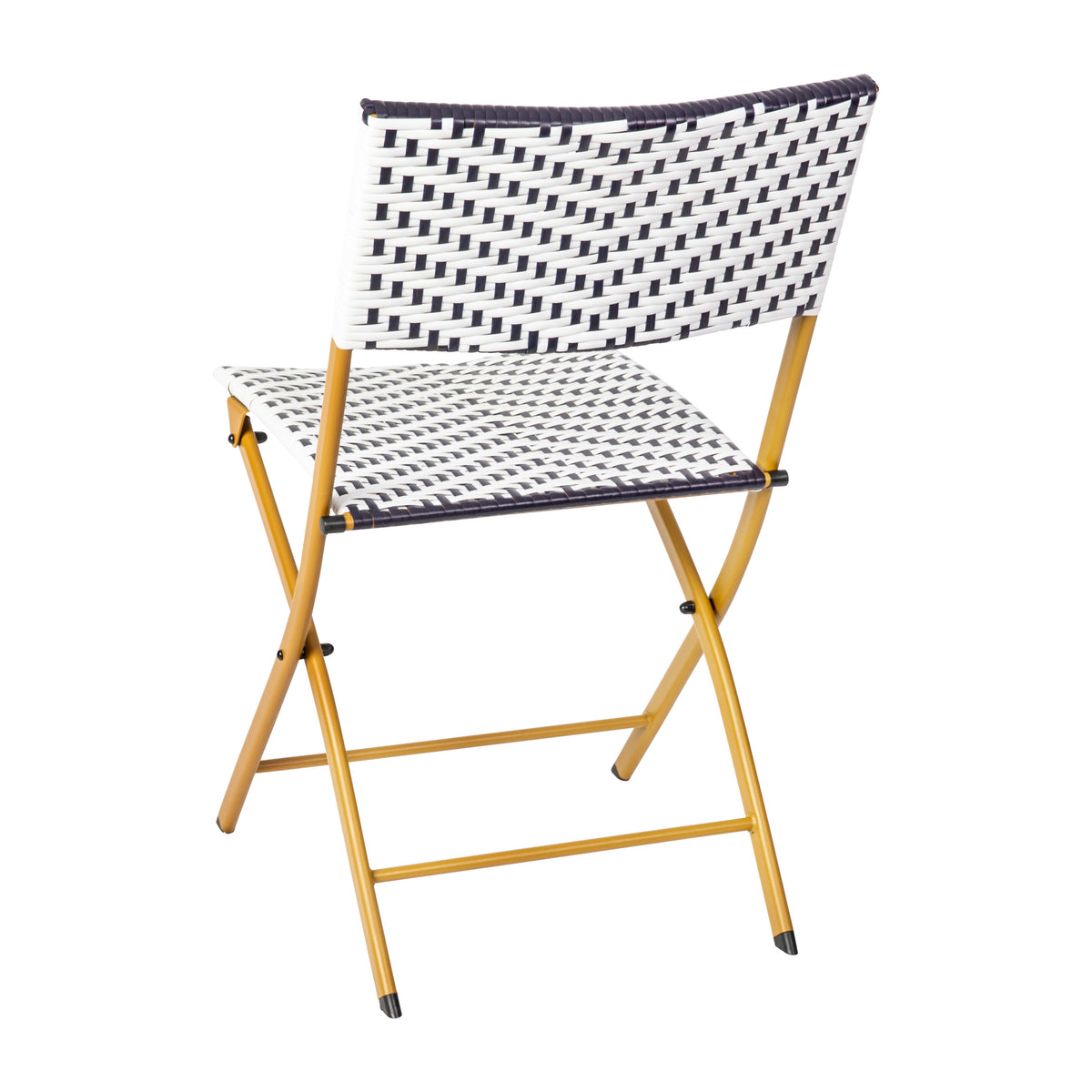 Navy & White |#| 3PC Navy and White Indoor/Outdoor PE Rattan Folding Bistro Set