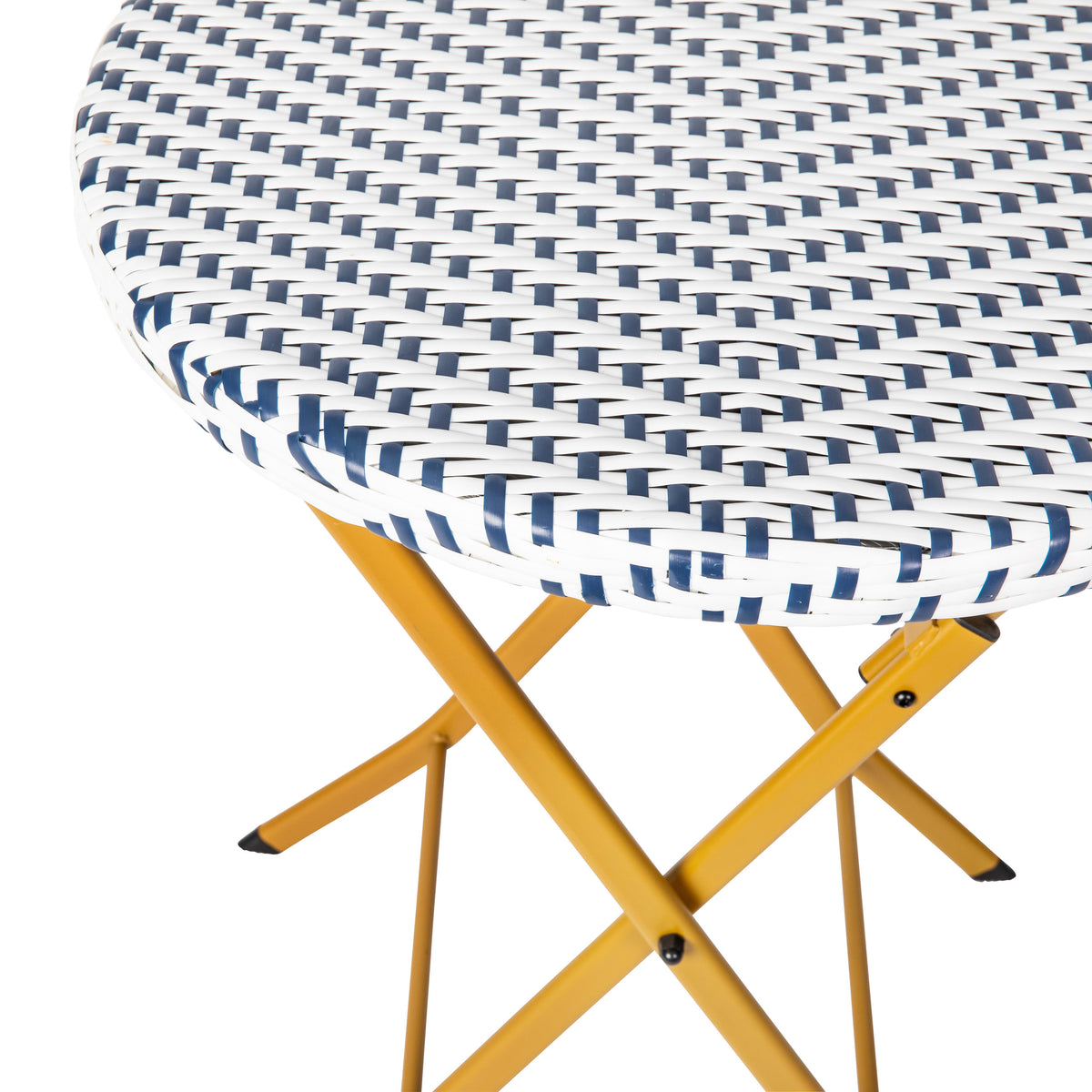 Navy & White |#| 3PC Navy and White Indoor/Outdoor PE Rattan Folding Bistro Set