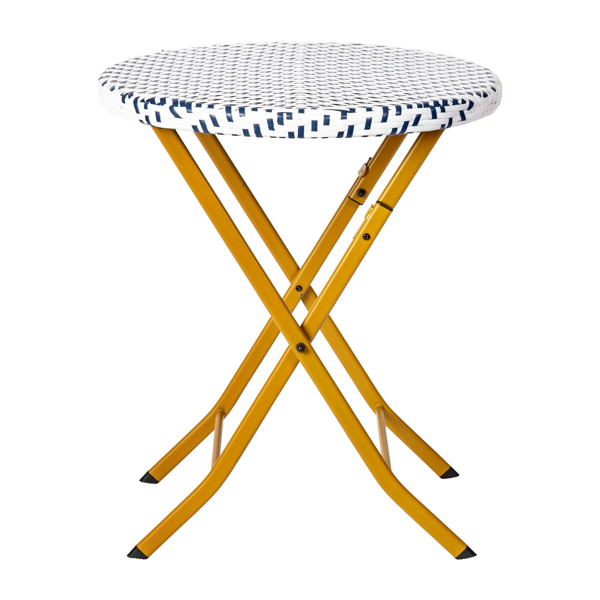Navy & White |#| 3PC Navy and White Indoor/Outdoor PE Rattan Folding Bistro Set