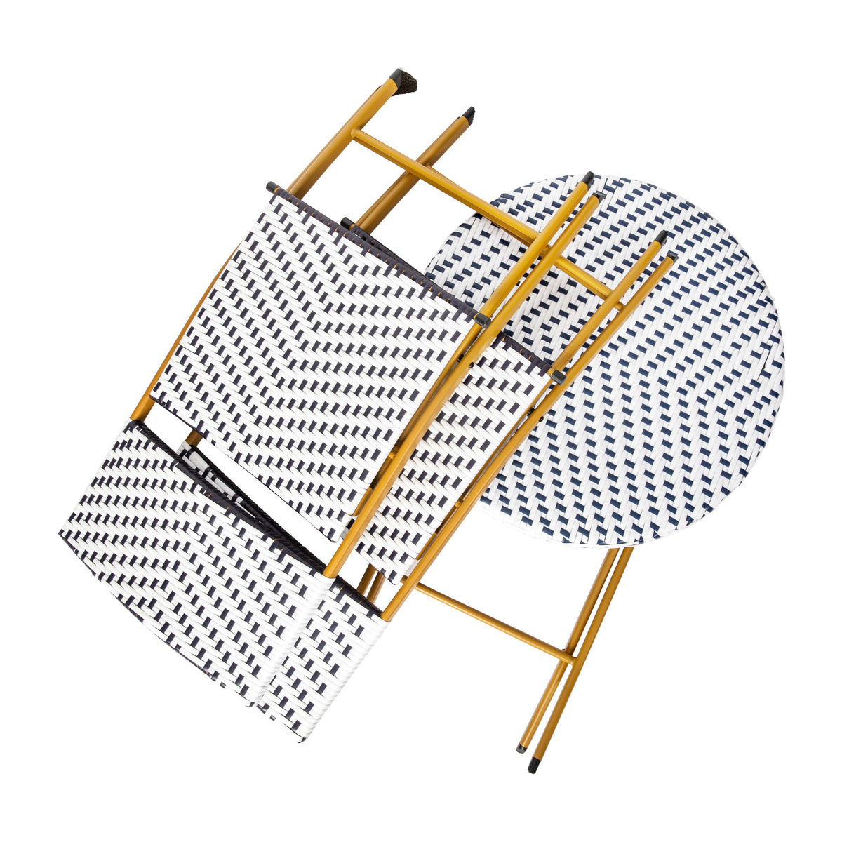 Navy & White |#| 3PC Navy and White Indoor/Outdoor PE Rattan Folding Bistro Set