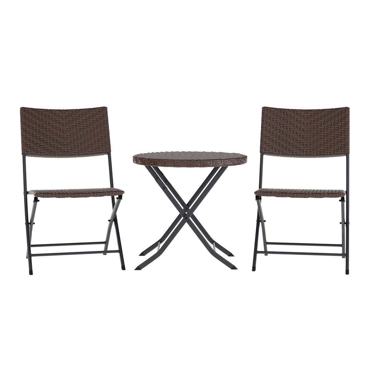 Brown |#| 3PC Brown and Black Indoor/Outdoor PE Rattan Folding Bistro Set