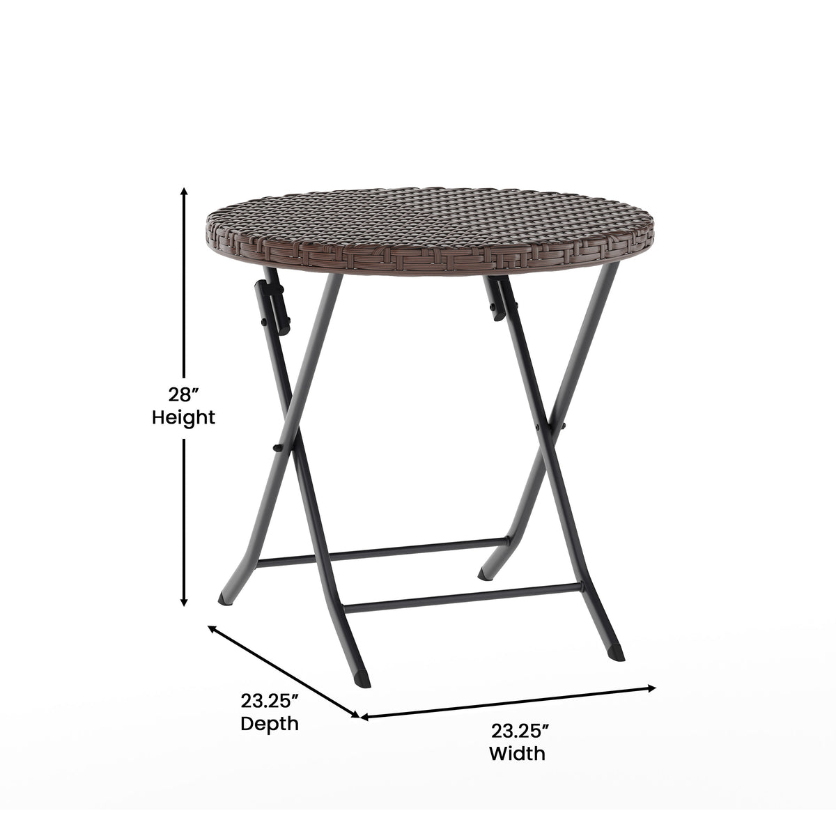 Brown |#| 3PC Brown and Black Indoor/Outdoor PE Rattan Folding Bistro Set