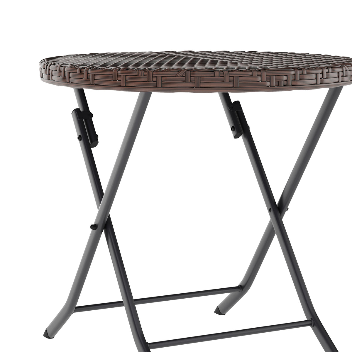 Brown |#| 3PC Brown and Black Indoor/Outdoor PE Rattan Folding Bistro Set