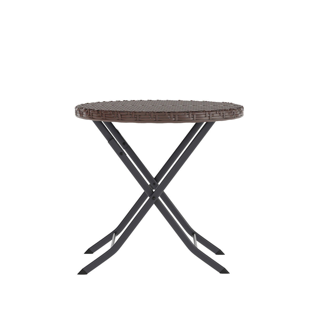 Brown |#| 3PC Brown and Black Indoor/Outdoor PE Rattan Folding Bistro Set