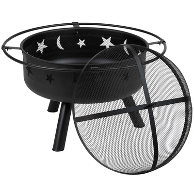 Round Wood Burning Firepit with Mesh Spark Screen