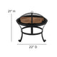 22inch Round Outdoor Portable Wood Burning Firepit with Mesh Spark Screen and Poker