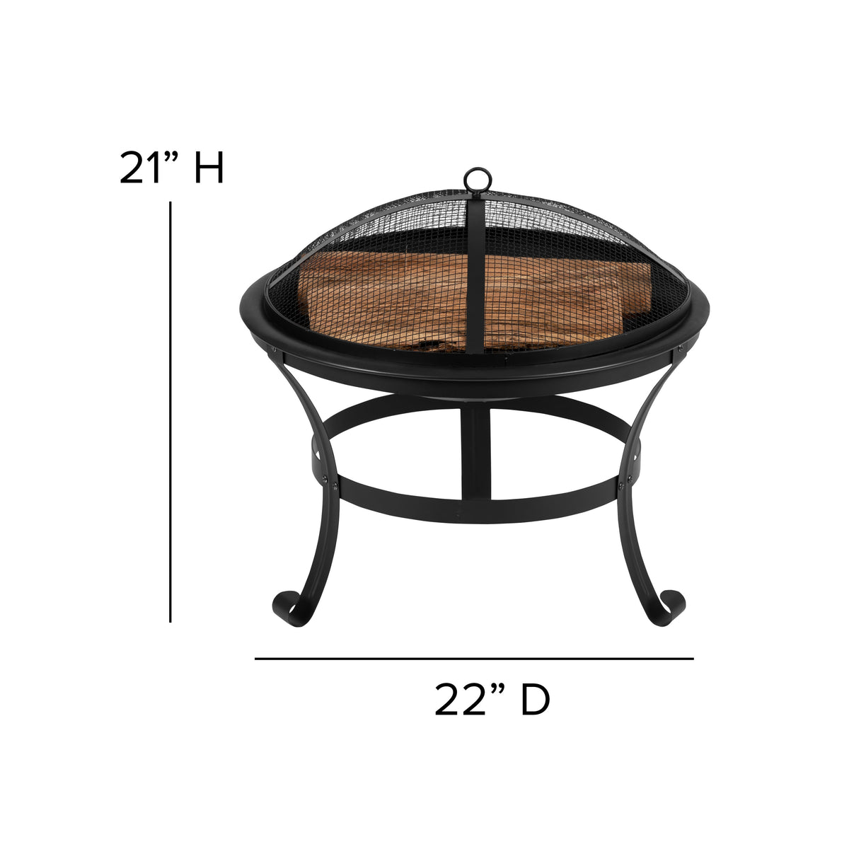 22inch Round Outdoor Portable Wood Burning Firepit with Mesh Spark Screen and Poker