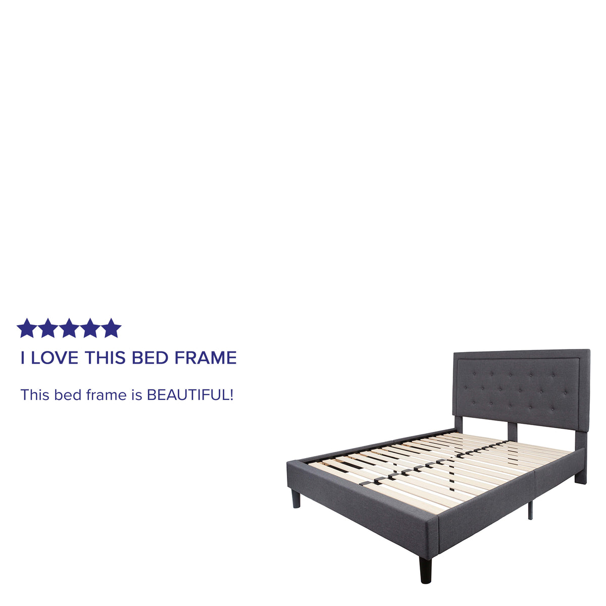 Dark Gray,Queen |#| Queen Size Panel Tufted Upholstered Platform Bed in Dark Gray Fabric