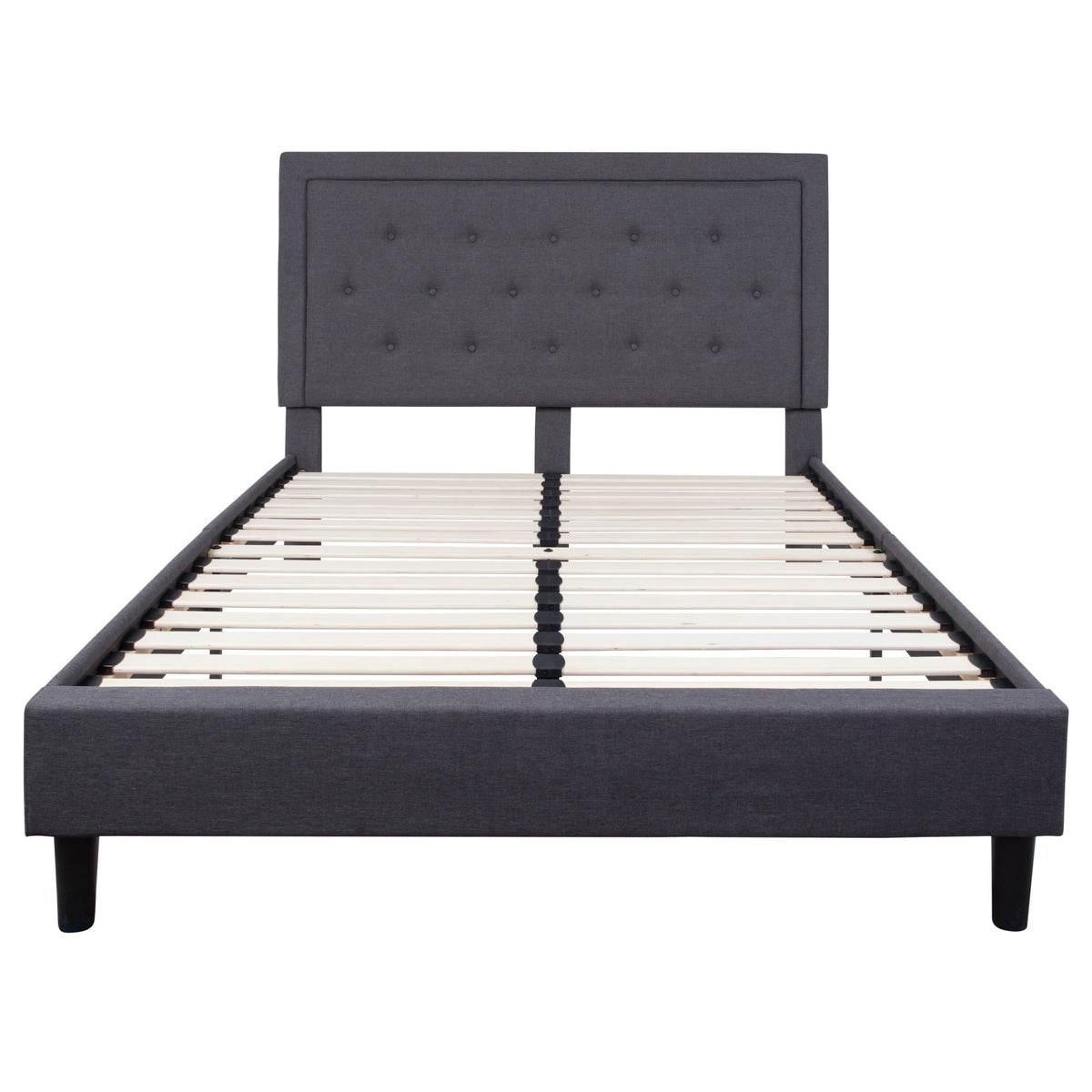 Dark Gray,Queen |#| Queen Size Panel Tufted Upholstered Platform Bed in Dark Gray Fabric