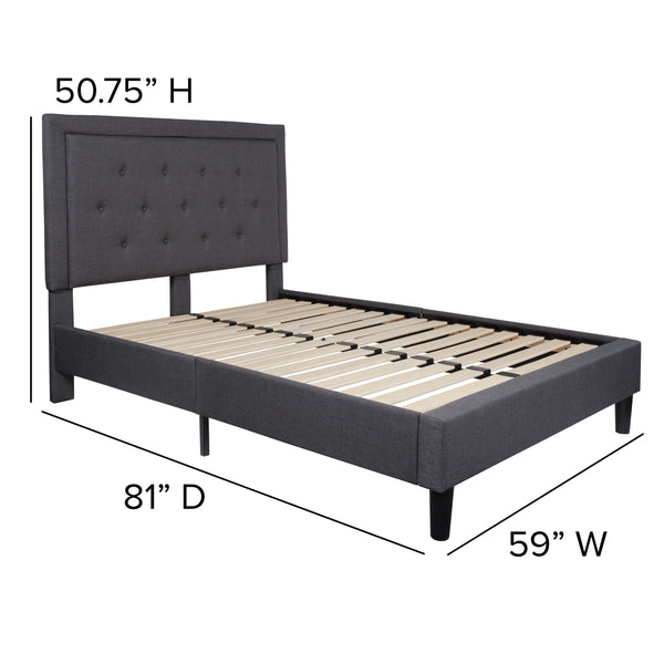 Dark Gray,Full |#| Full Size Panel Tufted Upholstered Platform Bed in Dark Gray Fabric