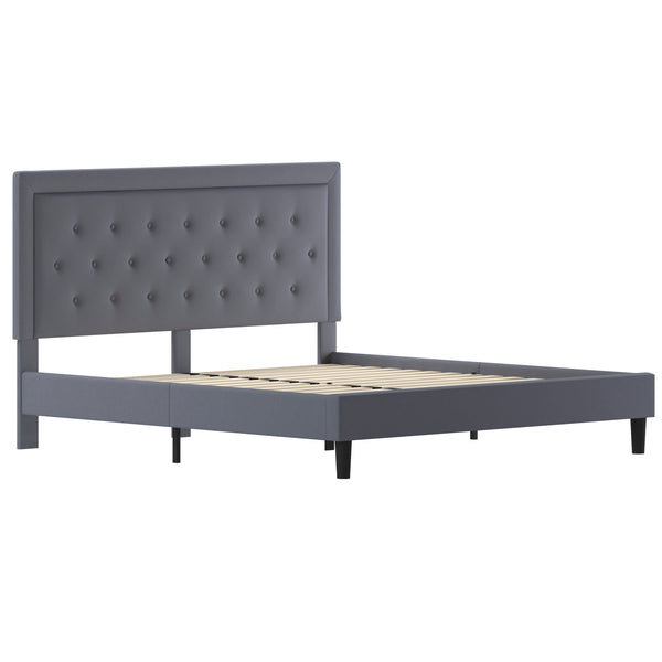 Light Gray,King |#| King Size Panel Tufted Upholstered Platform Bed in Light Gray Fabric