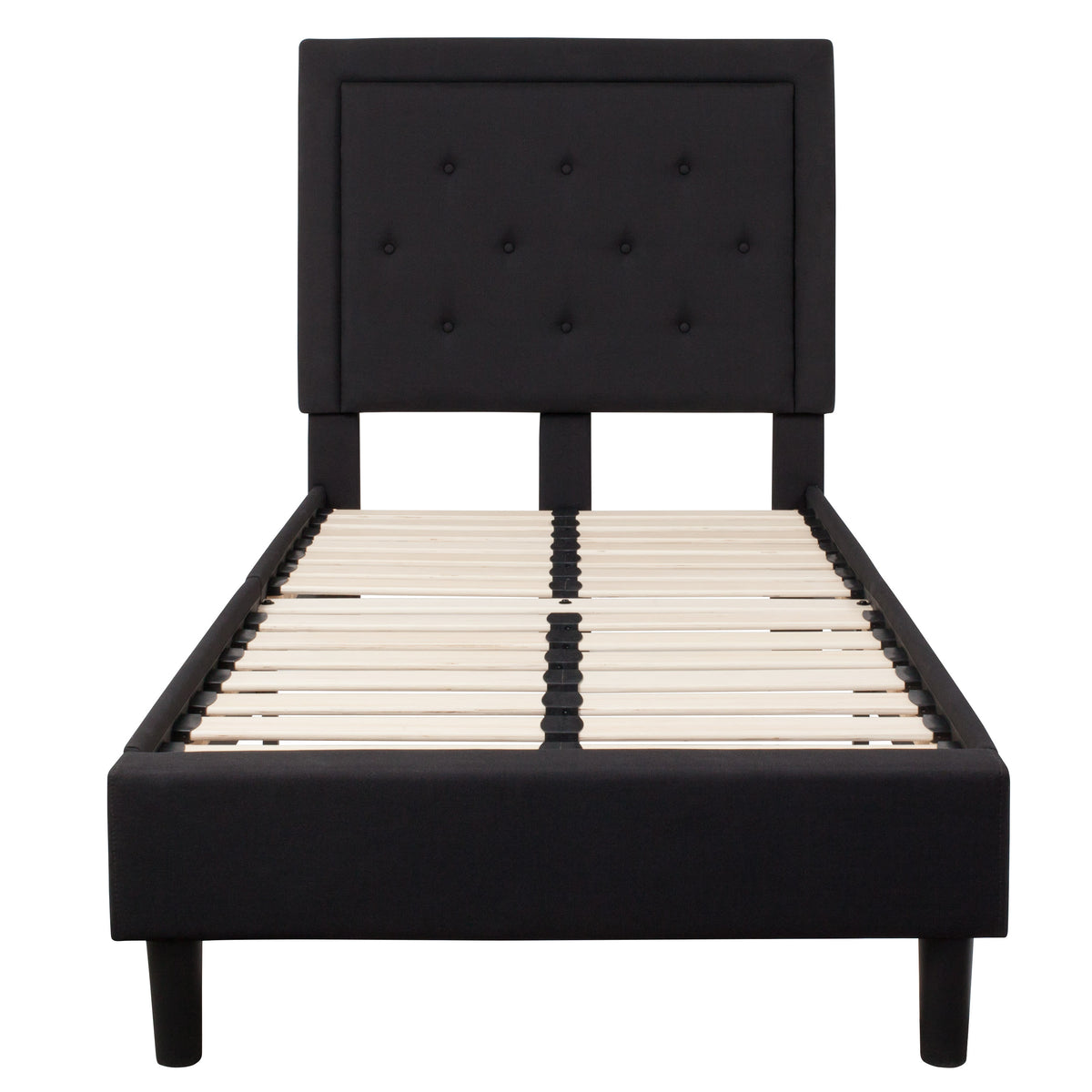 Black,Twin |#| Twin Size Panel Tufted Upholstered Platform Bed in Black Fabric