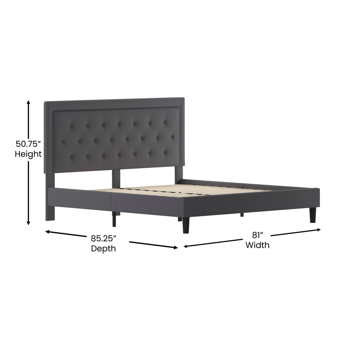 Dark Gray,King |#| King Size Panel Tufted Upholstered Platform Bed in Dark Gray Fabric