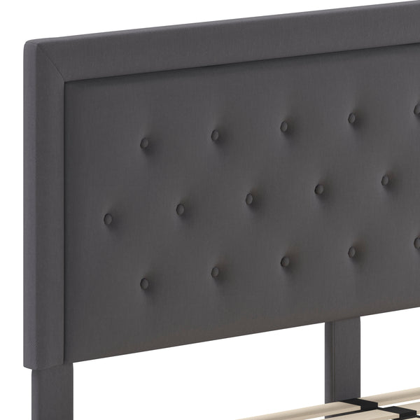 Dark Gray,King |#| King Size Panel Tufted Upholstered Platform Bed in Dark Gray Fabric
