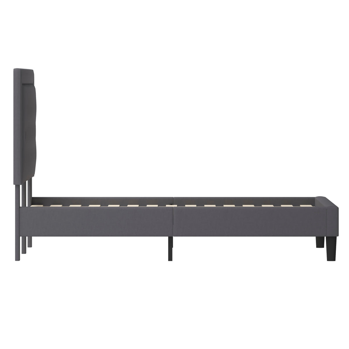 Dark Gray,King |#| King Size Panel Tufted Upholstered Platform Bed in Dark Gray Fabric