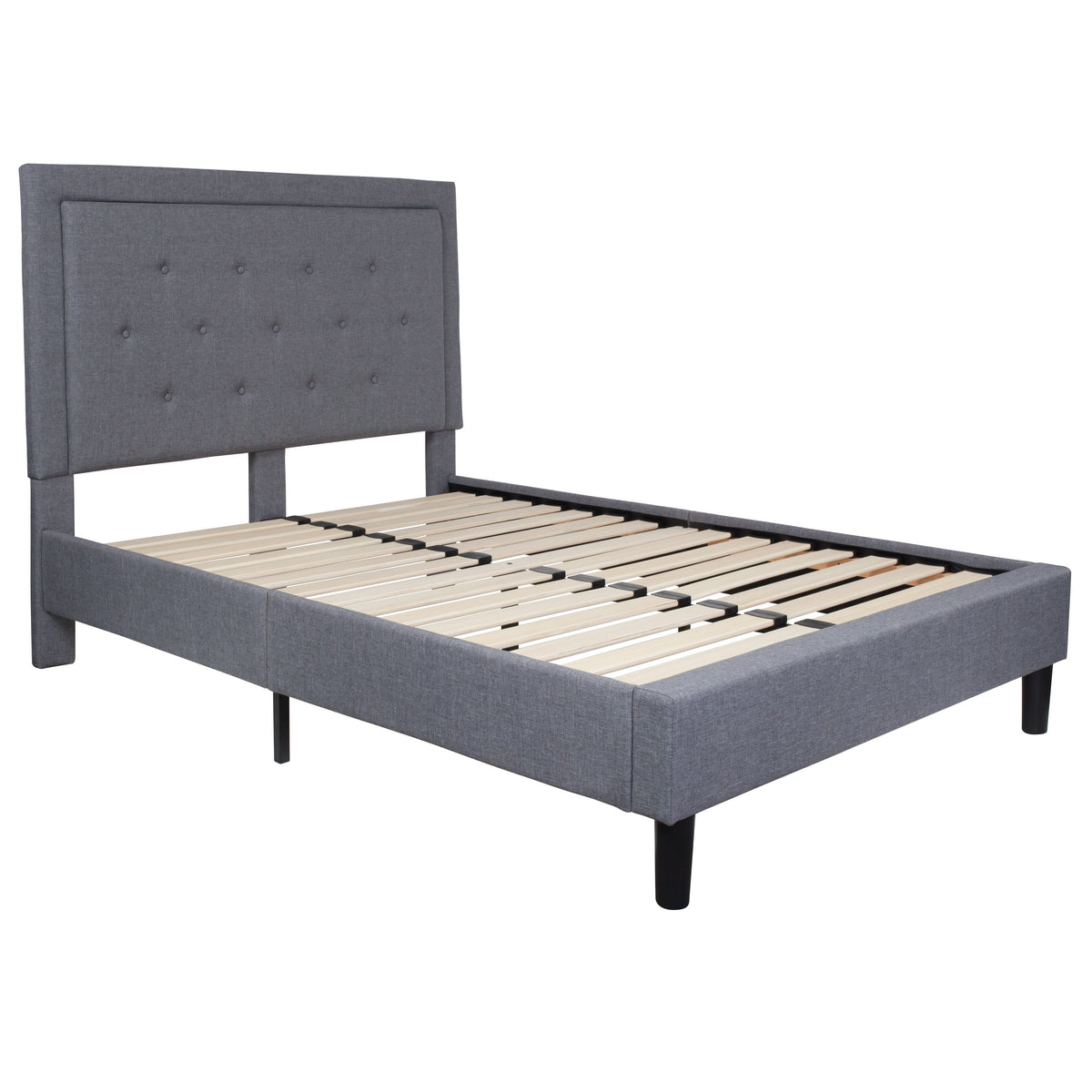 Light Gray,Full |#| Full Size Panel Tufted Upholstered Platform Bed in Light Gray Fabric