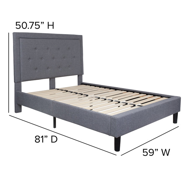 Light Gray,Full |#| Full Size Panel Tufted Upholstered Platform Bed in Light Gray Fabric
