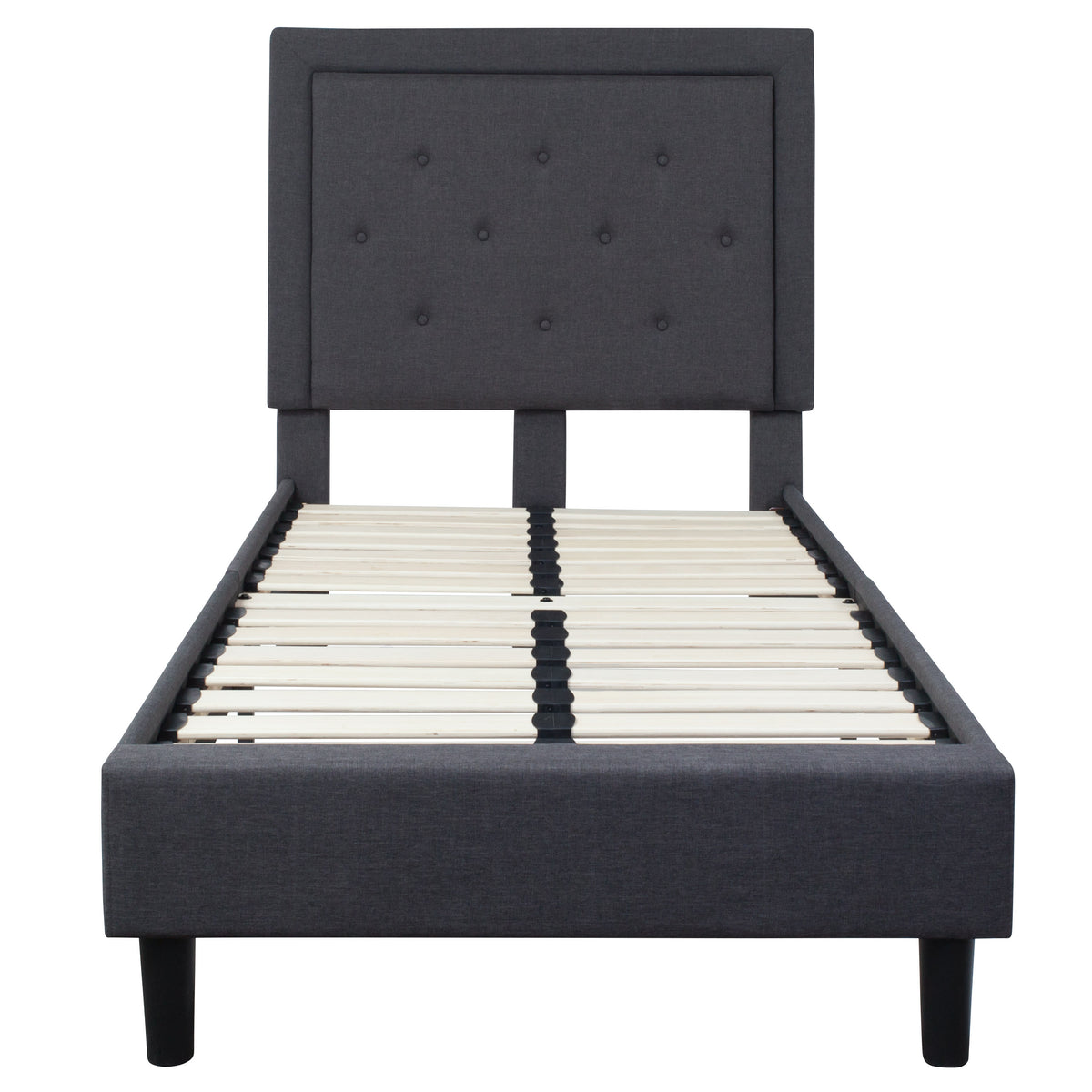 Dark Gray,Twin |#| Twin Size Panel Tufted Upholstered Platform Bed in Dark Gray Fabric