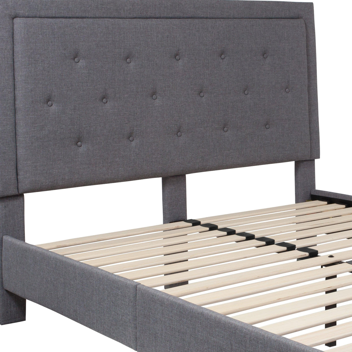 Light Gray,Queen |#| Queen Size Panel Tufted Upholstered Platform Bed in Light Gray Fabric