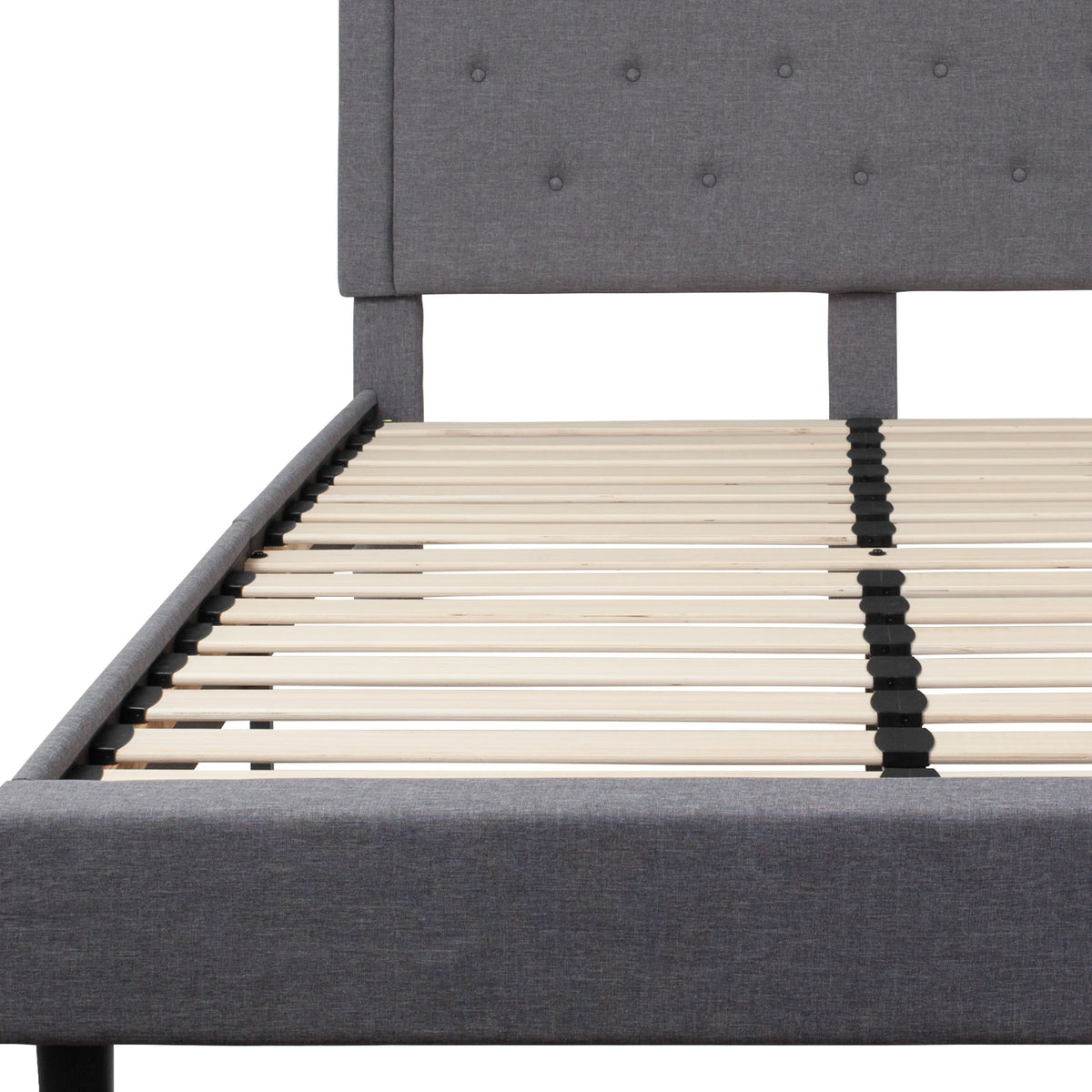 Light Gray,Queen |#| Queen Size Panel Tufted Upholstered Platform Bed in Light Gray Fabric