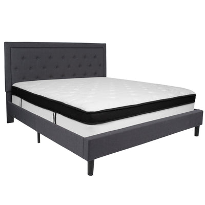 Roxbury Panel Tufted Upholstered Platform Bed and Memory Foam Pocket Spring Mattress - View 1