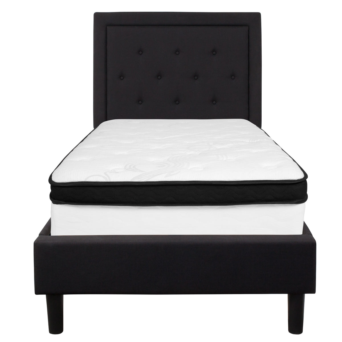 Black,Twin |#| Twin Size Panel Tufted Black Fabric Platform Bed with Memory Foam Mattress