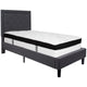 Dark Gray,Twin |#| Twin Size Panel Tufted Dark Gray Fabric Platform Bed with Memory Foam Mattress