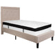 Beige,Twin |#| Twin Size Panel Tufted Beige Fabric Platform Bed with Memory Foam Mattress