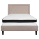 Beige,Full |#| Full Size Panel Tufted Beige Fabric Platform Bed with Memory Foam Mattress