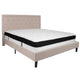 Beige,King |#| King Size Panel Tufted Beige Fabric Platform Bed with Memory Foam Mattress