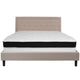 Beige,King |#| King Size Panel Tufted Beige Fabric Platform Bed with Memory Foam Mattress